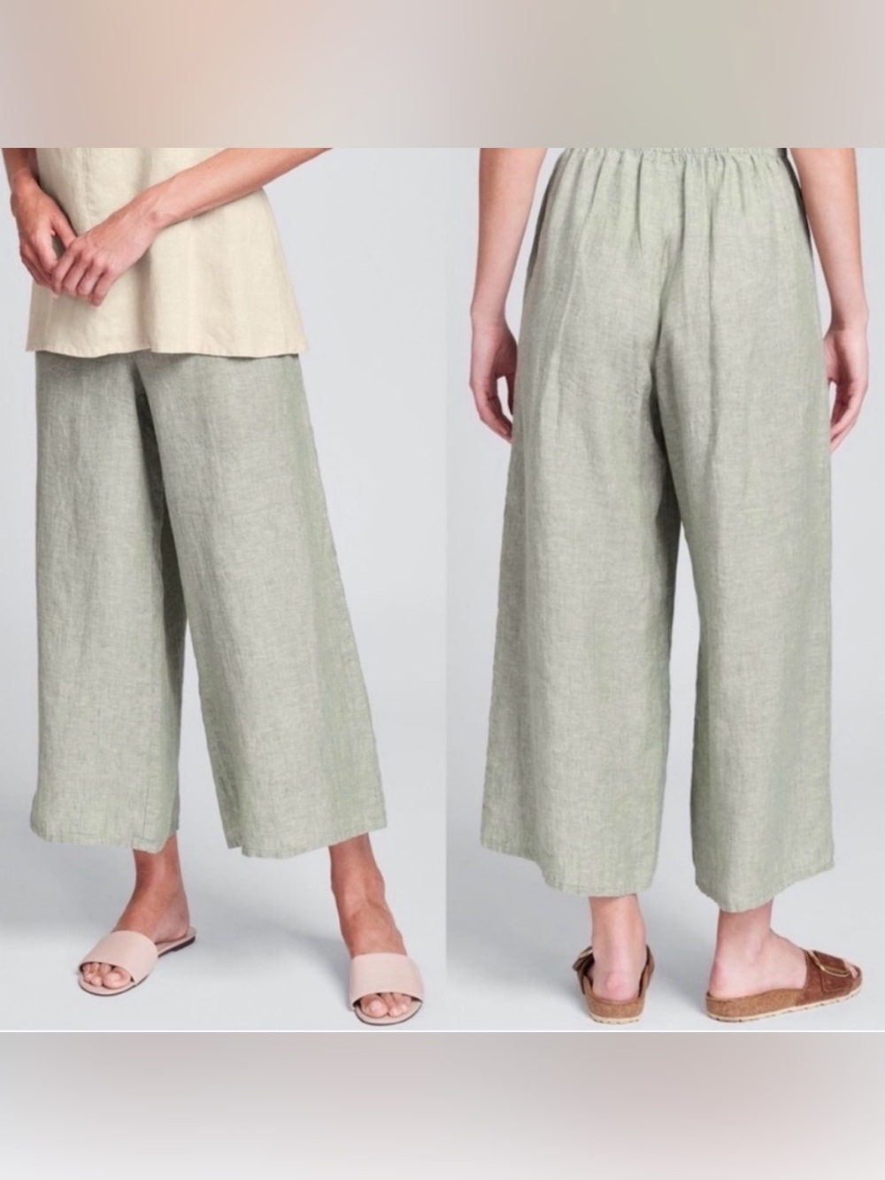 Flax 100% Linen Wide Leg Green Capri  Cropped Pants Women’s *Read*